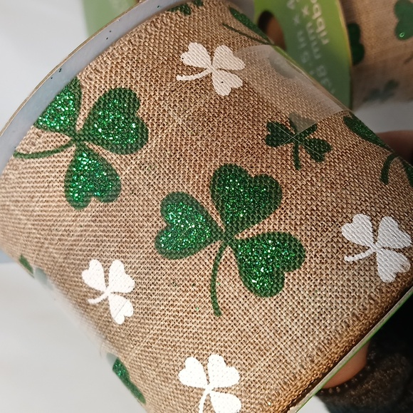 Shamrock Print Wire Edge Ribbon - Picture 4 of 6
